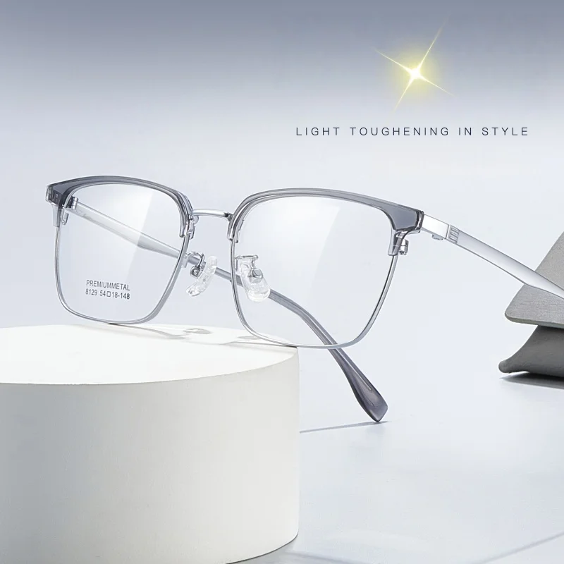 

YCFoya 2025 New Men's TR90 Alloy Glasses Frame Luxury Ultra Light Busines Optical Prescription Eyeglasses Frame（L-146mm）8129