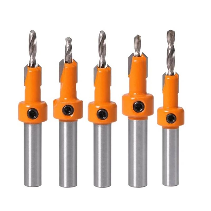 Hot 5Pcs Wood Hole Drill Bit,8MM Shank Countersink Drill Bit Router Bit,Wood Working Counter Sink Drill Bit Set Screw Cutter