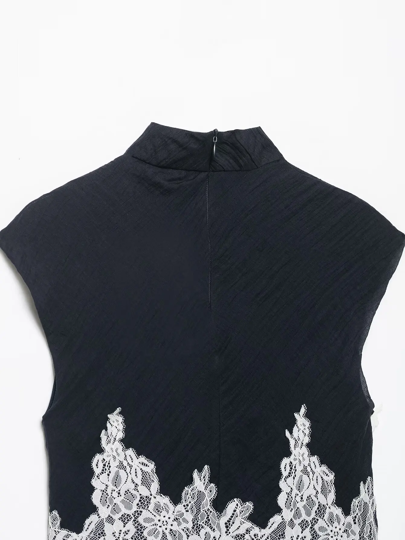 KONDALA Schickes Vintage Patchwork Damen Herbst-Set: Ärmelloses Spitzenhemd + Reißverschluss-Etuirock, Elegante Mode 2026 Herbst Damen-Set – Detail 8