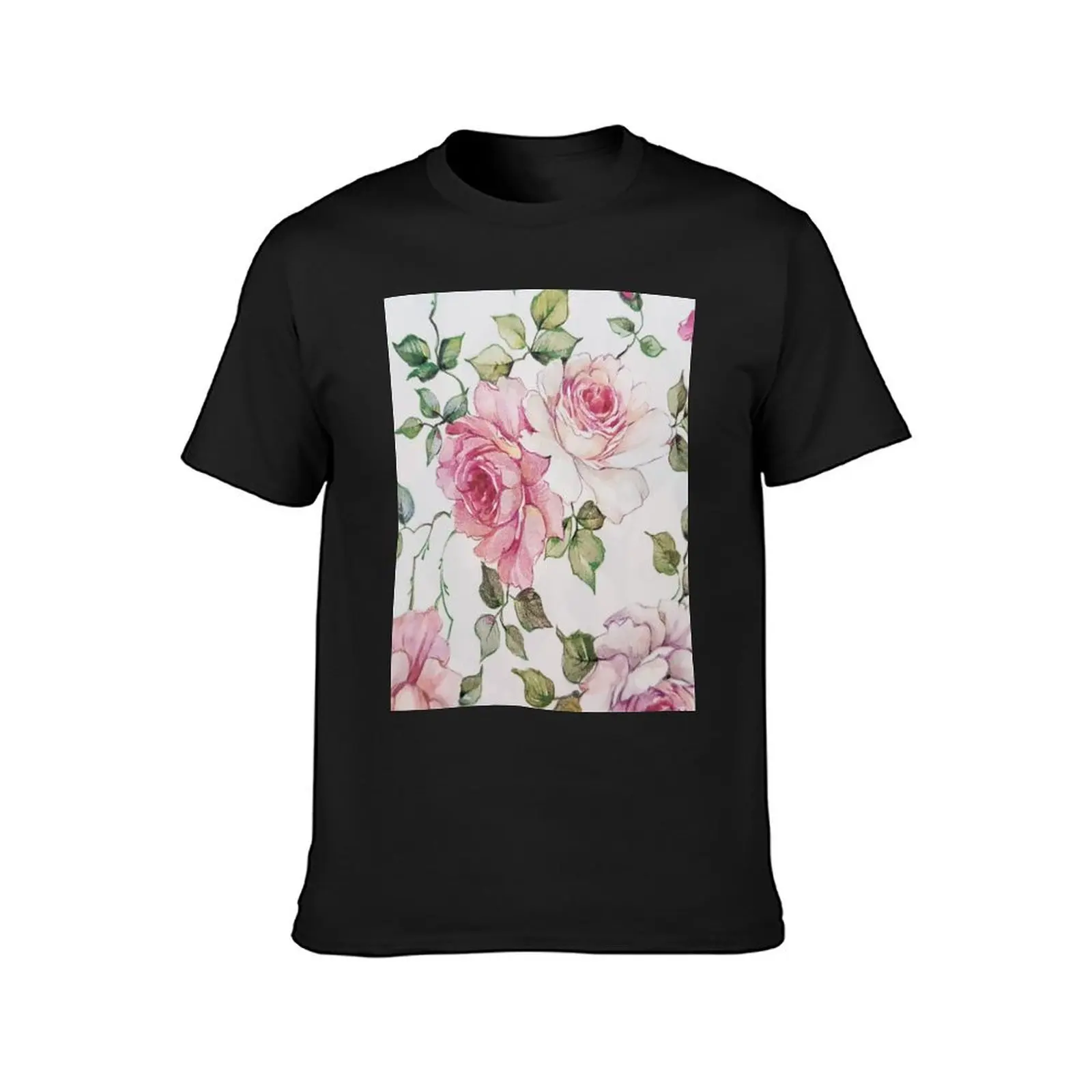 Hand painted blush pink forest green floral T-Shirt sweat blacks tops black t-shirts for men