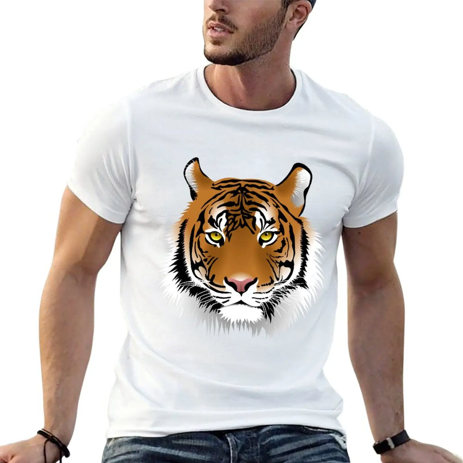 Magnificent Tiger Head Drawing T-Shirt Active Wear Sports T-Shirt for Men