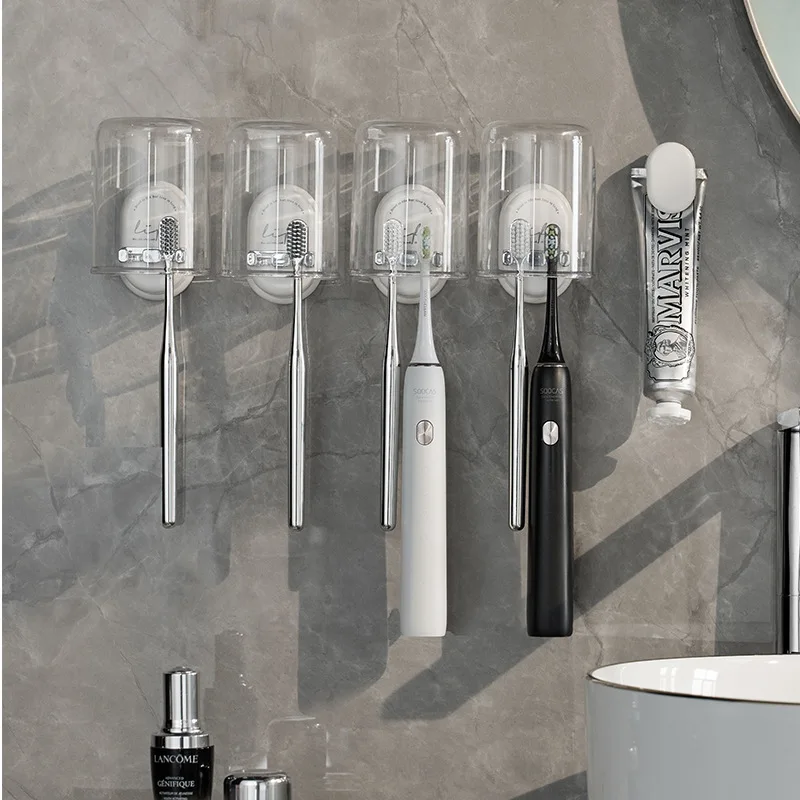 Toothbrush holder storage rack Douyin bathroom wall-mounted mouthwash cup punch-free dental cylinder holder set