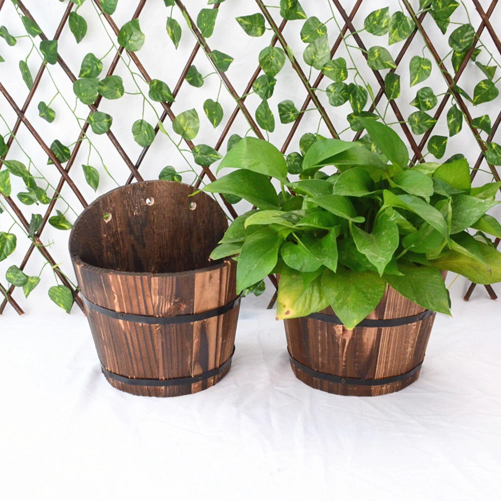 

Wooden Flower Pot Garden Outdoor Pots Planter Fence Decorative Hanging Planters Artificial