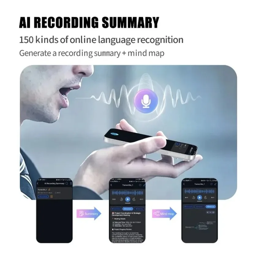 T55 Mini Language Translator 150 Languages Online Offline Simultaneous Interpretation AI Recording Summary For Travel Work