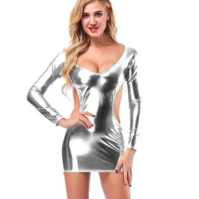 Nolia Women's Sleeveless Pu Leather Dress Black Mini Bodycon Club Party Wetlook Short Gown Fashionable Trendy Night Outwear 5d4;