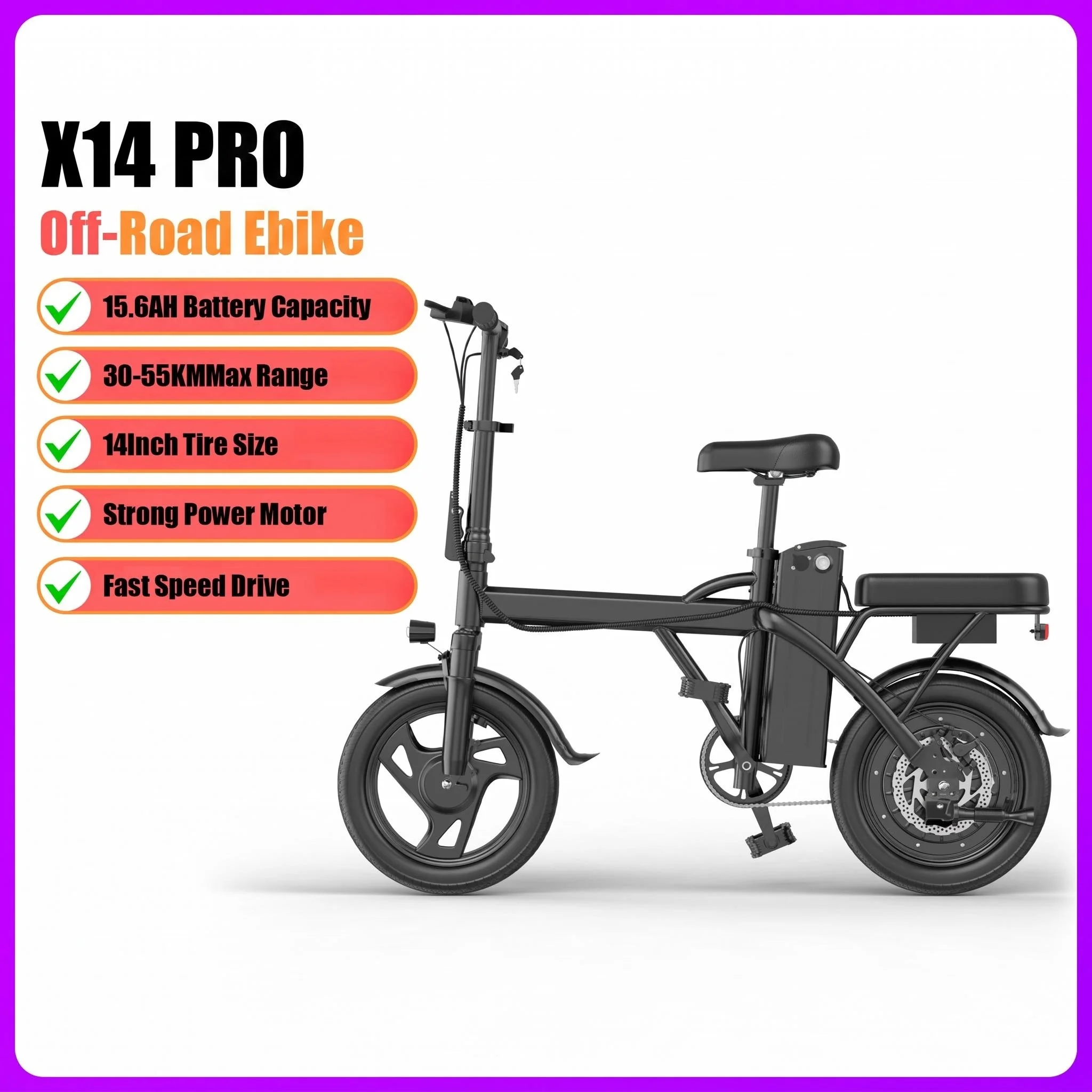 AOVOPRO X14 PRO Elektrische Fiets Super Klimmende Krachtige Motor 2026 Geavanceerde E-bike Fiets voor Volwassenen met 14 Inch Banden en Gratis Zadel
