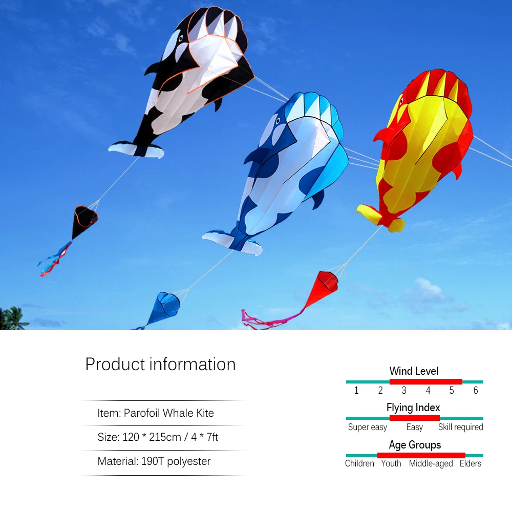 3D Kite Huge Frameless Soft Parafoil Giant Whale Flying Kite Flying Kite frameless kite kite