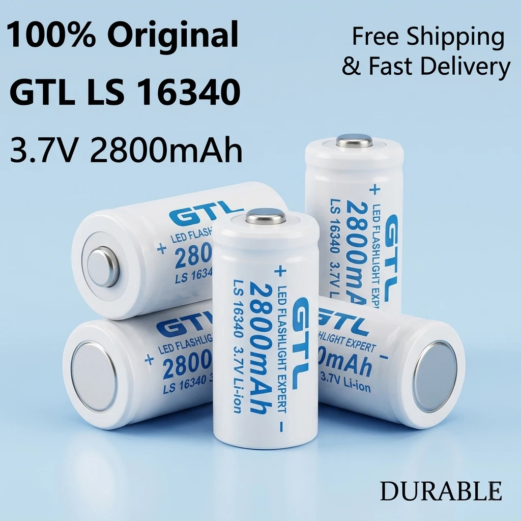 

2800mAh 16340 Battery 3.7V High Capacity Lithium Ion CR123A Rechargeable Batteries for Torch Headlight Laser Pen Toy