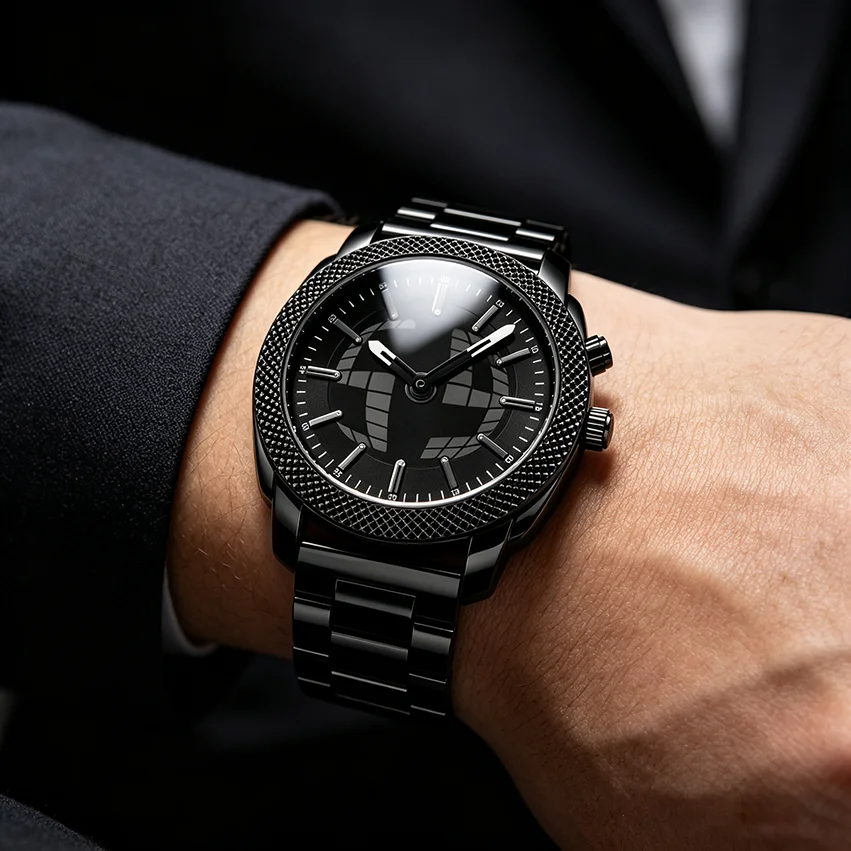 ساعة رجالية كوارتز بميناء مزين - مراجعة Luxury Watch Gold And Black وسعره