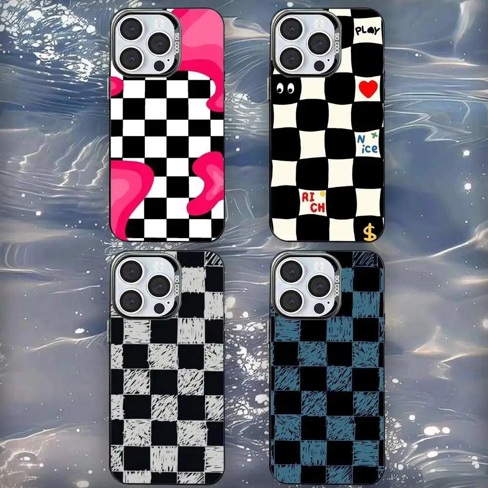 

Art Checkerboard Phone Case For iPhone 16,15,14,13,12,11,Mini,Pro,SE,XS,MAX Black Matte Shockproof Cover