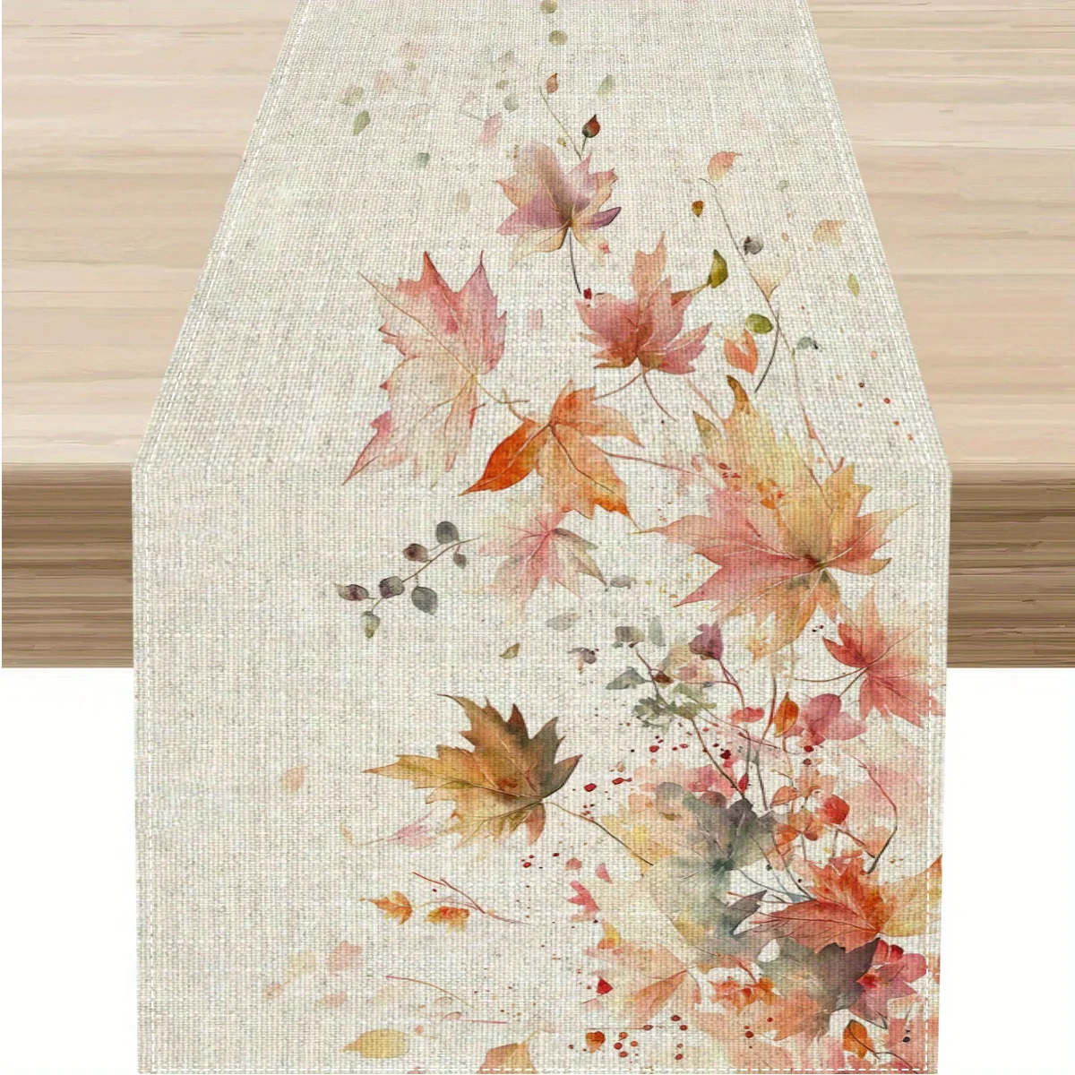 1 Piece of Autumn Watercolor Maple Leaf Table Runner, Painted Gradient Colored Leaves, Thin Branches, Suitable for Restaurant, Home, Picnic, Cafe, Literary Market Decoration.