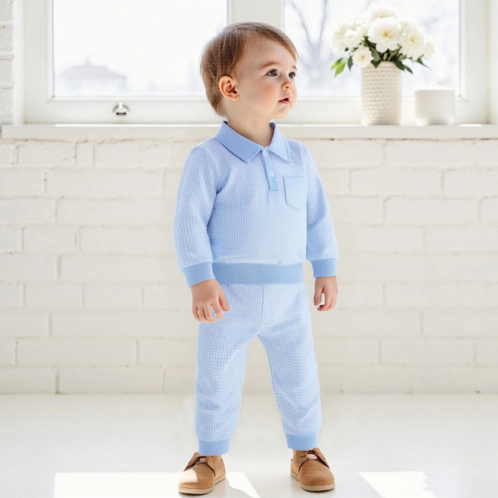 

Повседневная одежда для маленьких мальчиков, комплект одежды для малышей, осенний клетчатый пуловер с длинными рукавами, толстовка и штаны с эластичной резинкой на талии, 2 шт.