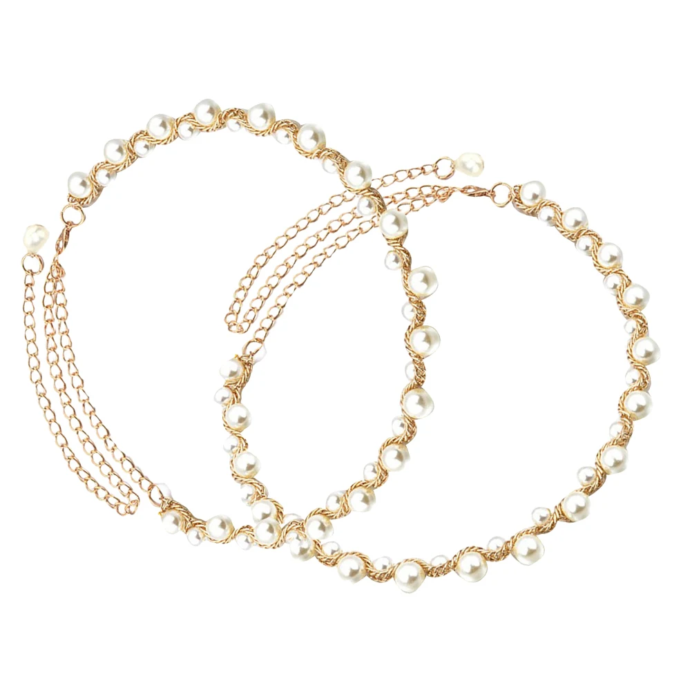 

2pcs Pearl Waist Chain Bridal Sash Belt for Wedding Dress Adjustable Length Women Chain Belts Fashion Elegant Charm Beaded