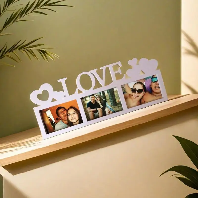 Wooden Photo Frame 3 Grids Love Picture Frame Rustic Photo Frames Romantic Living Room Decor Creative Desk Ornament