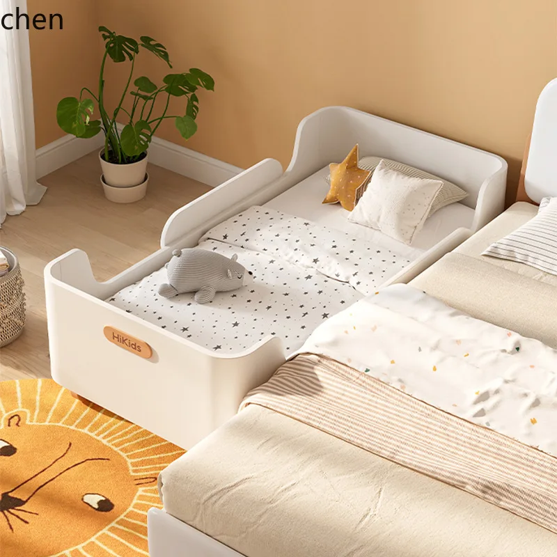 Hxl solid wood boat-shaped guardrail bed, spliced single bed, cream white cot