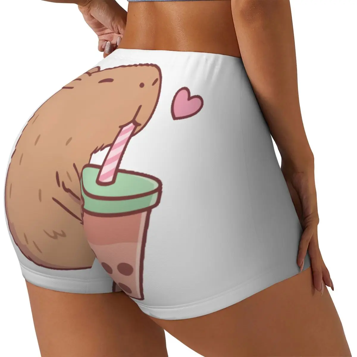 Custom Women Cute Capybara Loves Bubble Tea Workout Yoga Shorts Gym Athletic Biker Running Shorts