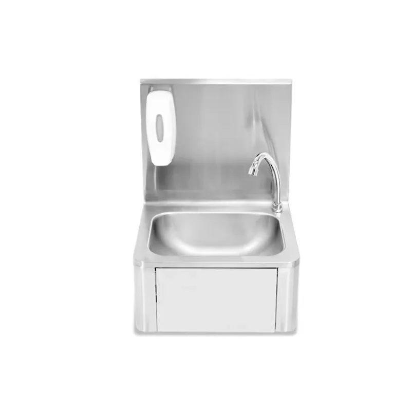 Durable stainless steel knee operated hand washing sink with basin