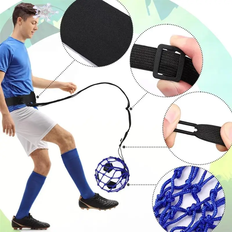 

2PCS Hands-Free Football Kick Throw Solo Training Aid, Adjustable Waist Belt Soccer Ball Trainer Net