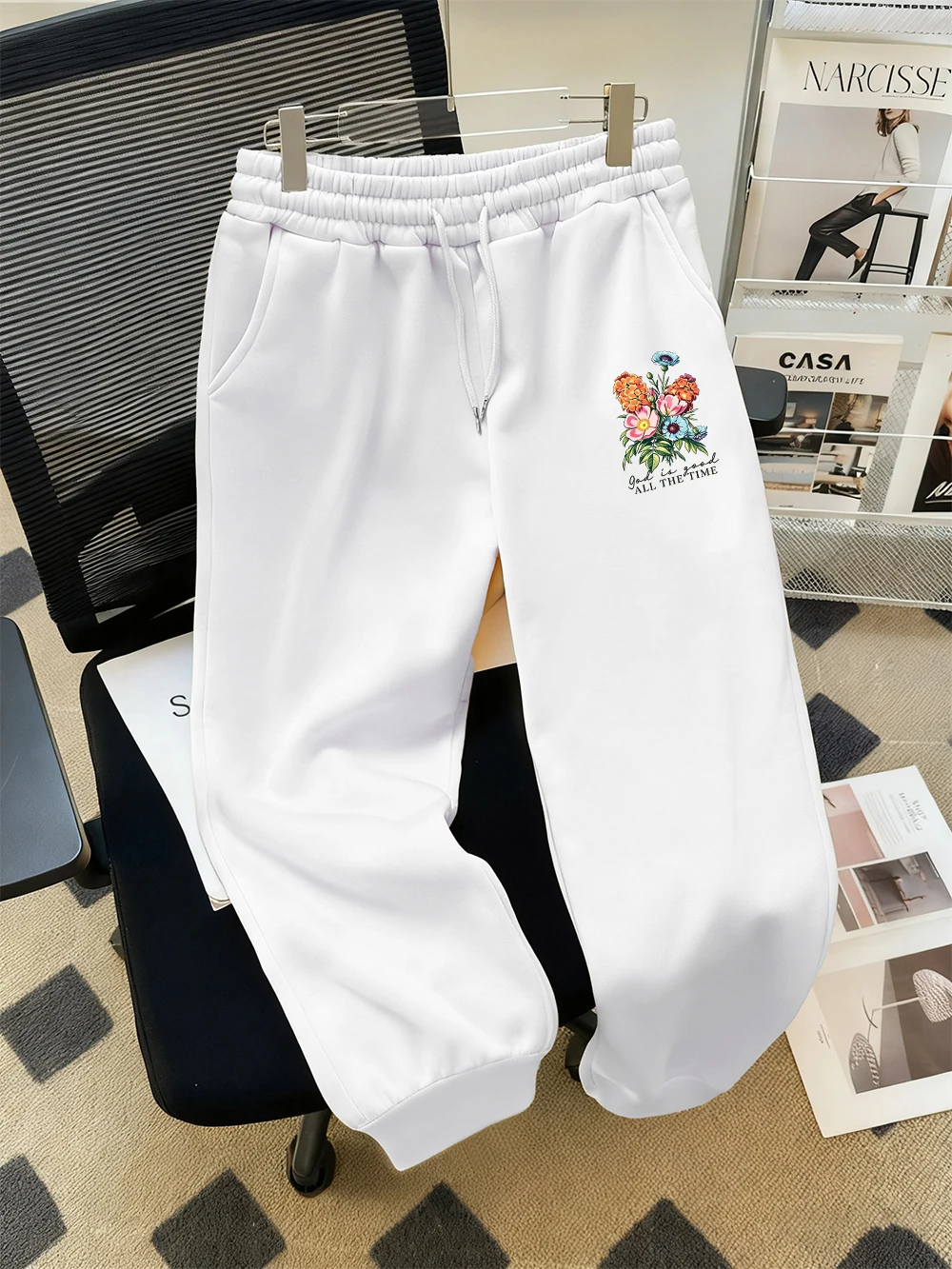 God Is Good Wildflower Bouquet Prints Sweatpants Womens Basics Loose Jogger Pants Pocket Fleece Trousers Winter Warm Clothes