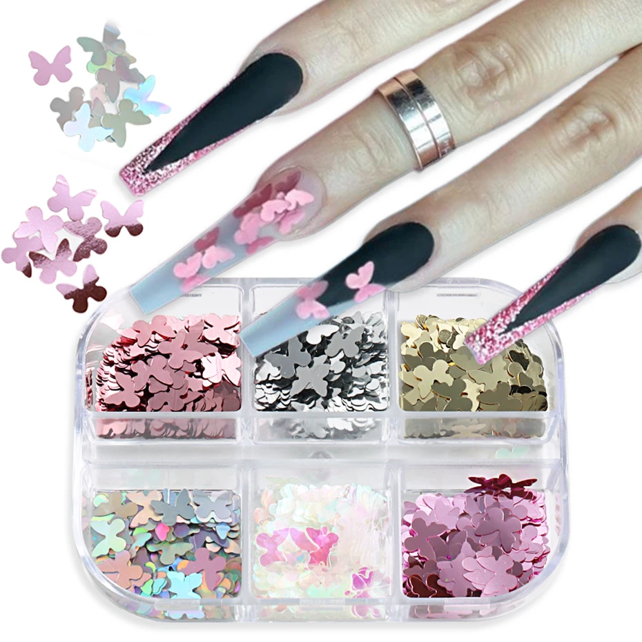 Butterfly Nails Sequins Pink Holographic Bright Lightweight Decorative Manicure Spangles Blingbling Summer Nail Art Flakes DHD