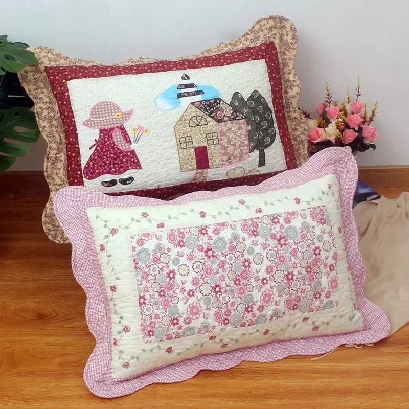 

30x50cm Pillow Sham Country Floral Ruffle Pillowcase Patchwork Lumbar Cushion Cover Cute Room Decor for Bed Couch