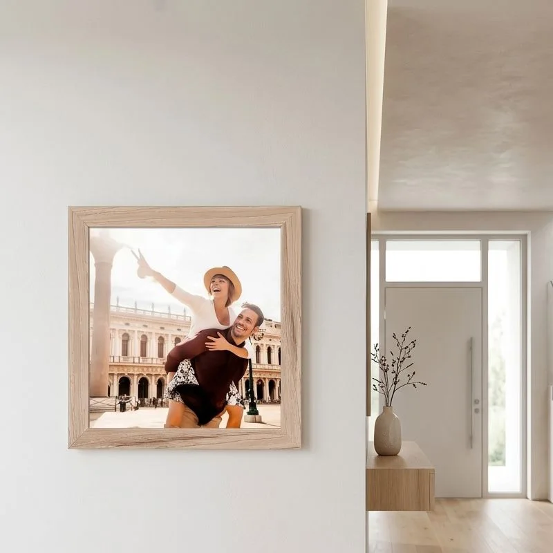 Marco de Fotos Rectangular de Madera Clara | Grano Natural | Impresión de Viaje a Venecia | Exhibidor de Pared para Mesa