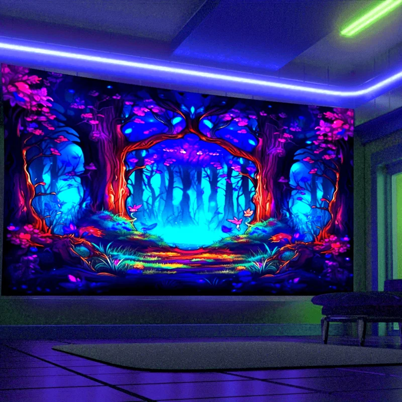 VIKAMA Tapiz de Bosque Encantado que Brilla en la Oscuridad, Ideal para Salas de Estar y Dormitorios de Casas de Huéspedes Temáticas, Decoración del Hogar