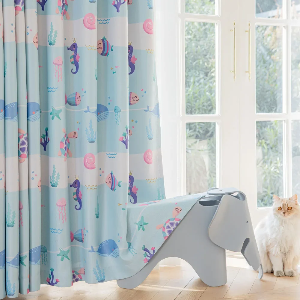 KAUNFO Cartoon Style Blue Printing Curtain pannello per tende ombreggiante spesso per la camera dei bambini Home Bedroom Decor 1PC