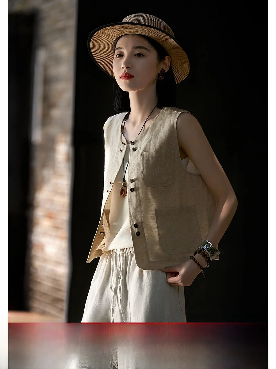 

Morning Dew Glimmer Layered Wear Practical Item! Original Hemp Casual Artistic Vest Top Women's Faion Summer 2025