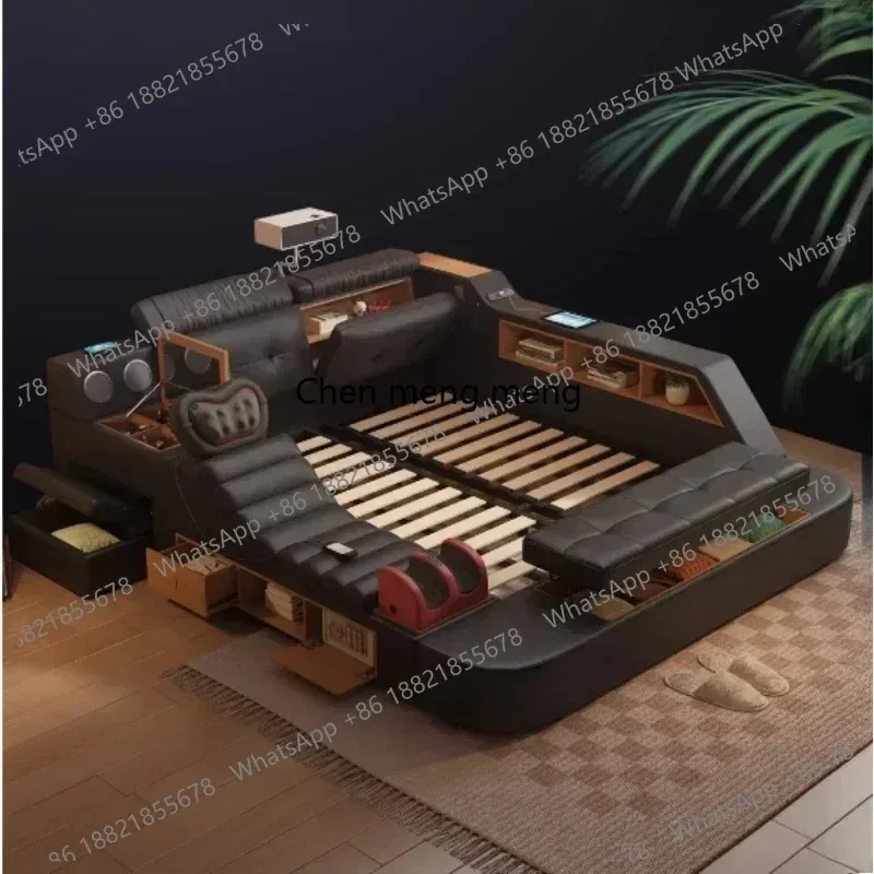 

Black King Size Frame Double Bed With Drawers Storage Multifunction Massage Bed Storage Modern Camas De Dormitorio Furniture F15