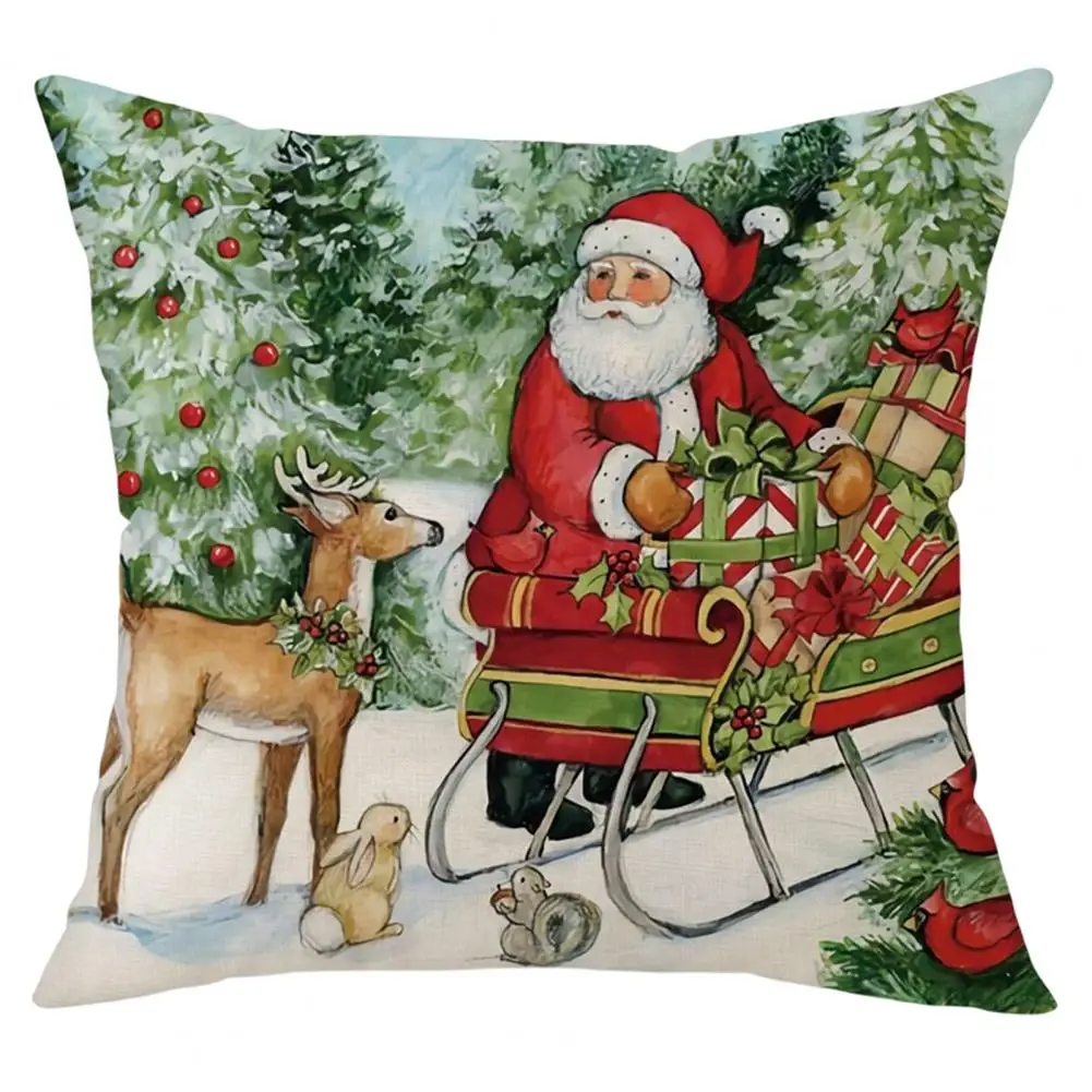 Useful Pillow Slipcover Breathable Add Atmospheres Bright Color Merry Christmas Throw Pillow Cover Xmas Holiday Decoration