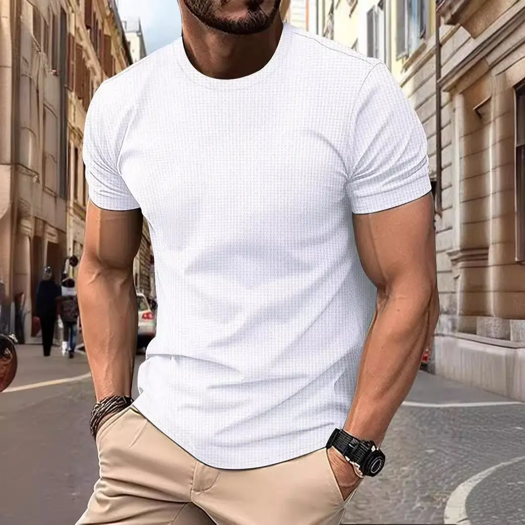 Summer men\'s T-shirt Spring summer bone flower short-sleeved round neck solid color sports casual breathable top jumper