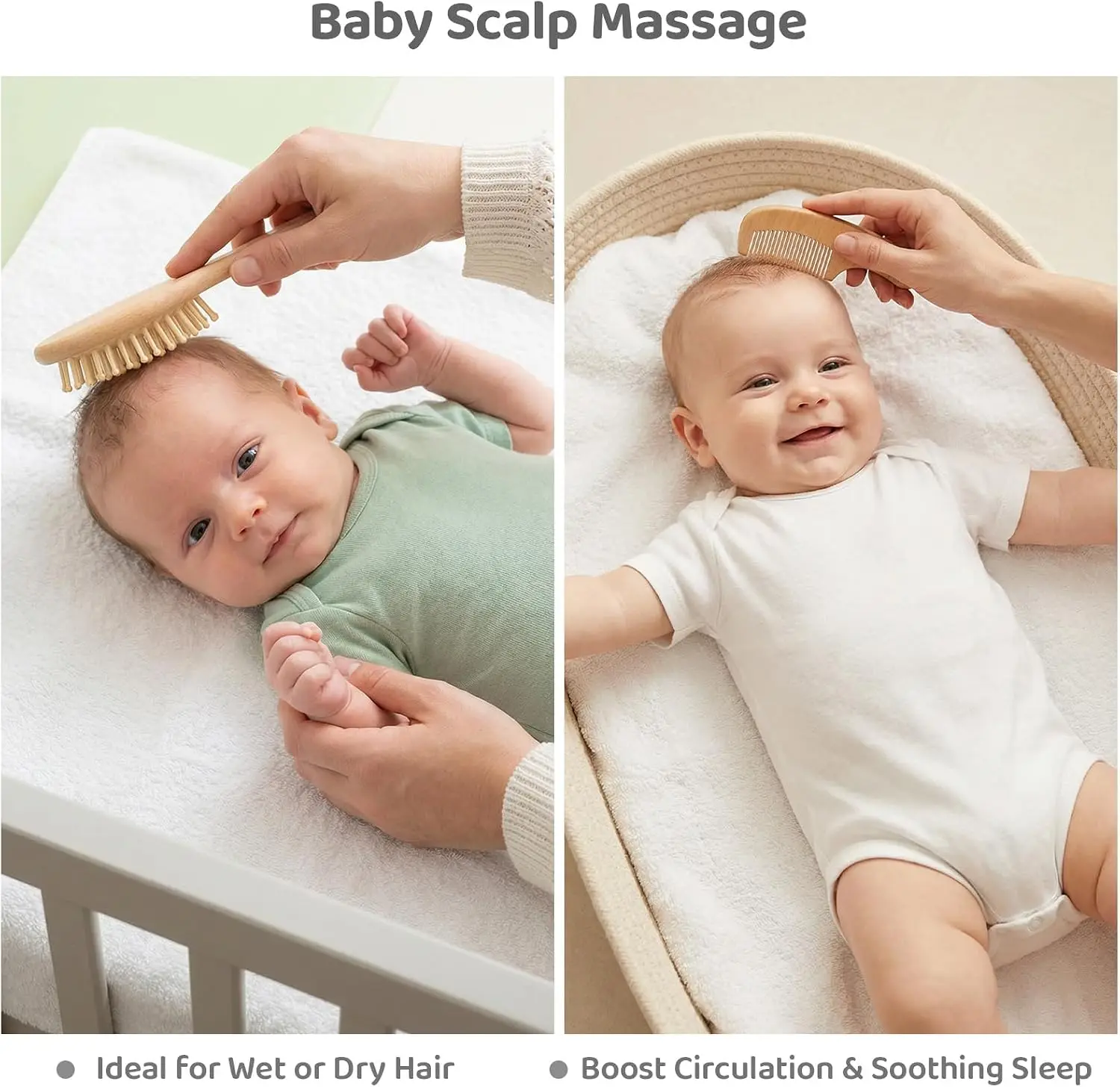 Baby Hair Brush Set, Wooden Brush and Comb Set with Soft Goat Hair Bristles description 2