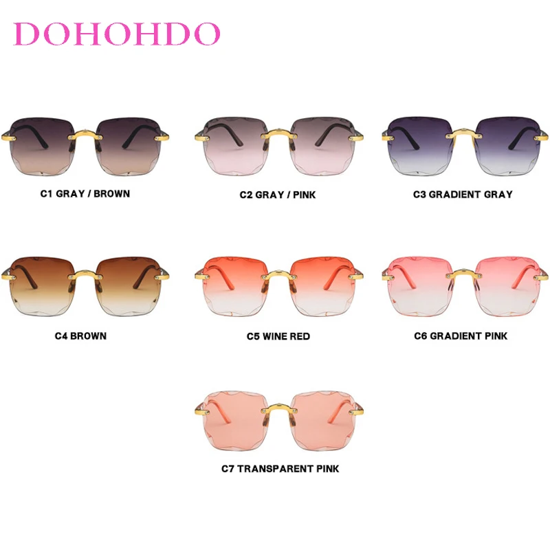 

Classic Luxury Brand Design Square Rimless Sunglasses Women Fashion Trendy Men Sun Glasses Travel Driving Shades Female UV400