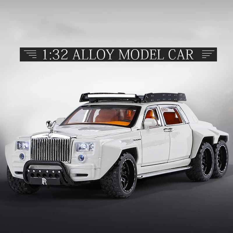 1:32 rolls-royce phantom 6x6 liga modelo de carro som e luz puxar para trás brinquedo das crianças colecionáveis presente aniversário