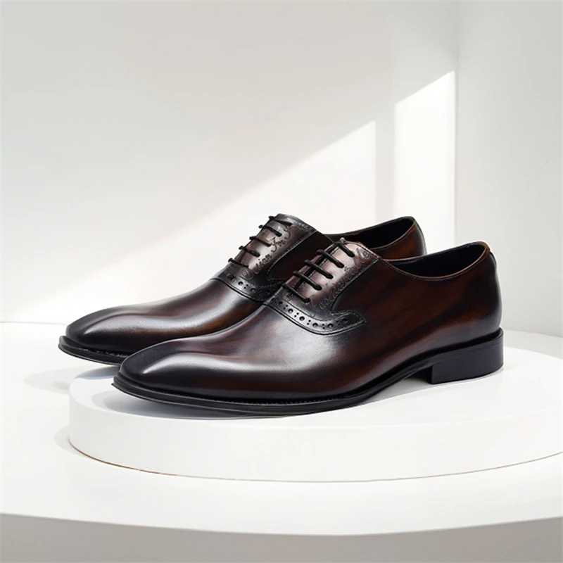 

Lace Up Dress Shoes Men's Genuine Leather Pointed Toe Event Charm Wedding Shoes Bride Business Formal Footwear