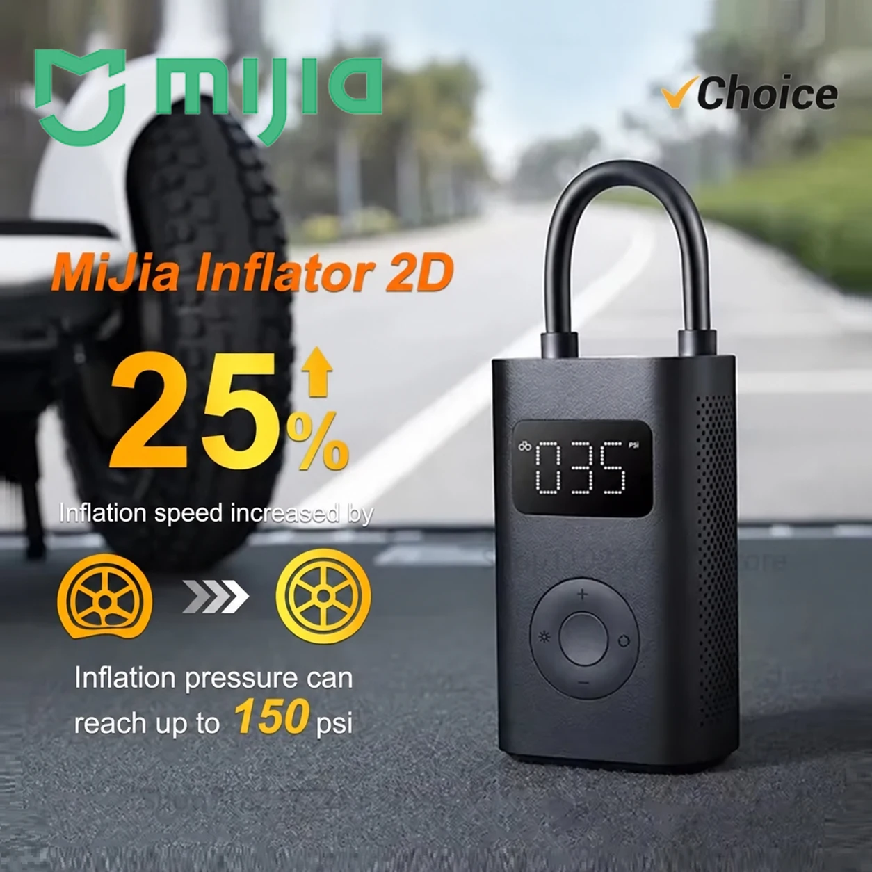 NEW MIJIA Air Pump Compressor 2D Portable Electric Air Compressor 2D Tire Sensor Mi Inflatable Treasure 2D for Car Bike Ball -CN