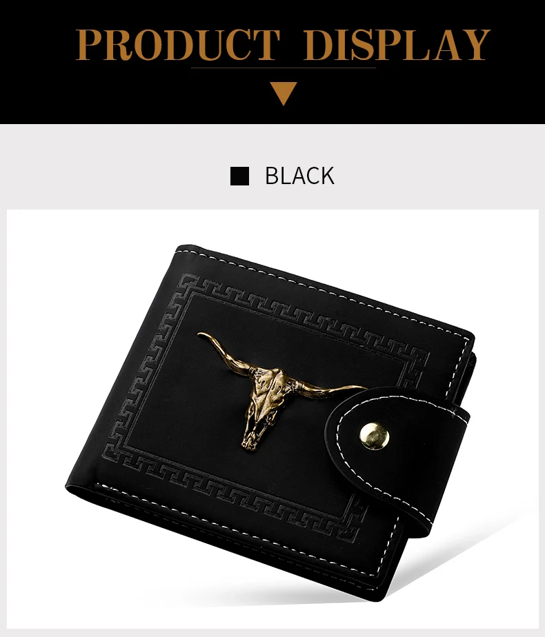Neue Herren-Geldbörse, kurz, multifunktional, mit mehreren Kartenfächern, Metall-Bull-Label, Luxus-Geldbörse, Reißverschluss, Designer, kleine, schlanke Geldbörse – Detail 10
