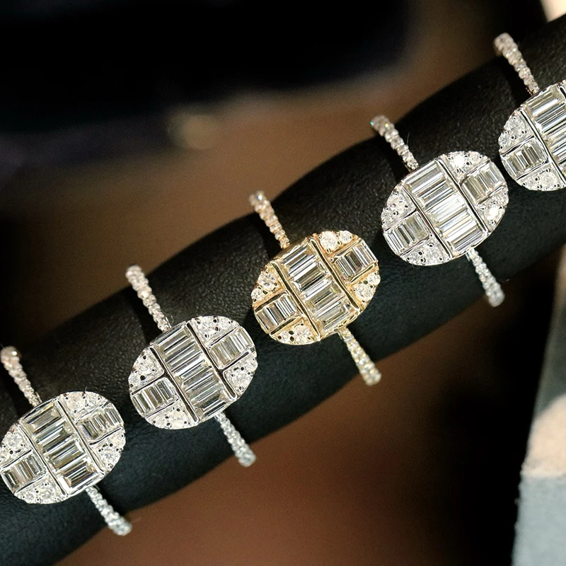 LUOWEND 100% 18K الذهب الأبيض/الأصفر خواتم موضة البيضاوي الشكل 0.70 قيراط خاتم الماس الطبيعي الحقيقي للنساء مجوهرات الحفلات العالية