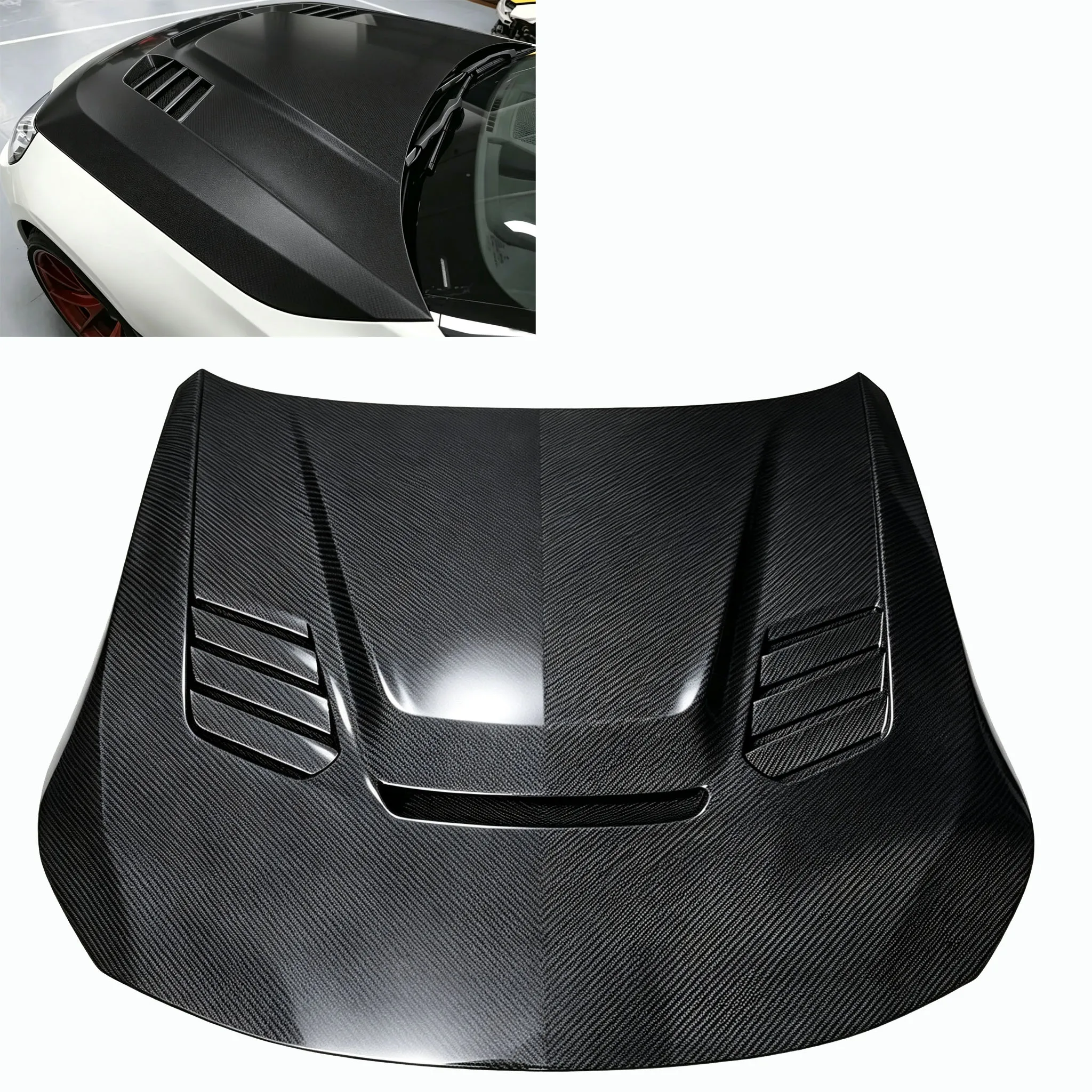 V Style Carbon Fiber Front Engine Hood Bonnet Cover for BMW 2 Series G42 M240i G87 M2 2023+ Performance Replacement Body Kit