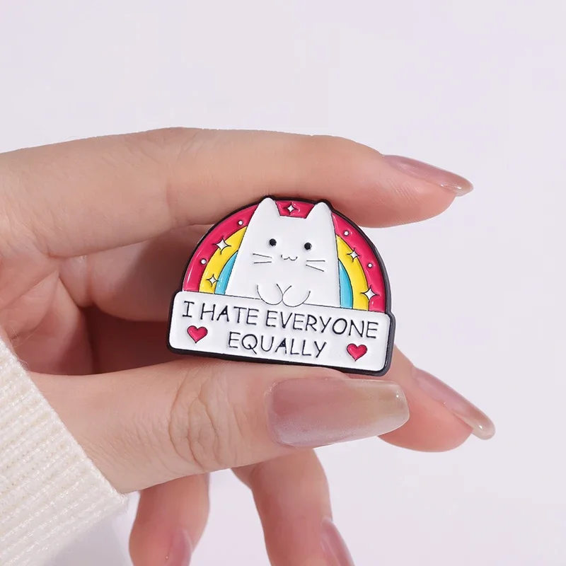 Odio tutti spille smaltate allo stesso modo Cartoon Cute Rainbow Cat spille distintivo con risvolto zaino divertente oca gioielli all\'ingrosso