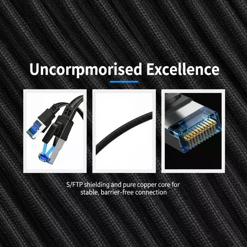 CAT8 Ethernet Cable 40Gbps High Frequency 2000MHz Ultra Fast RJ45 Flat Patch Cord for Router Gaming and Workstation