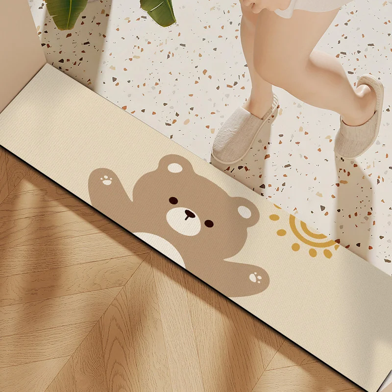 VIKAMA Cartoon Animal Rabbit Crocodile Print Threshold Pad Anti Slip Absorbent Carpet Entrance Living Room Home Decoration