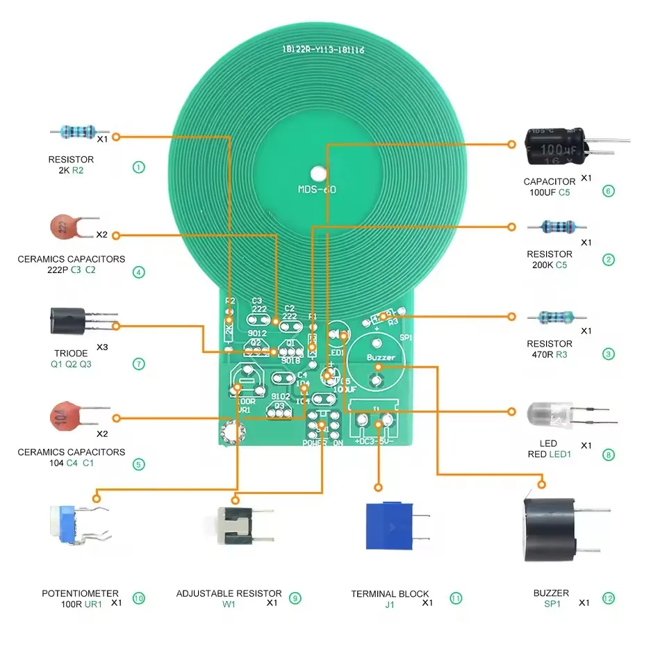 JS-60 MDS-60 Metal Detector DIY Soldering Kit DC 3V-5V 60mm Detection Distance Non-contact Metal Sensor Electronic Module