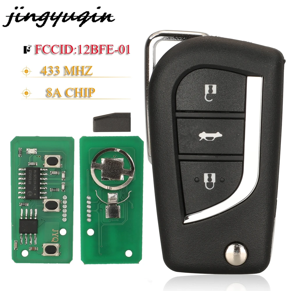 jingyuqin 3BTN Folding Smart Remote Car Key Fob 433MHz 8A Chip 12BFE-01 For Toyota Auris Camry RAV4 Yaris 2015-2018 With TOY40