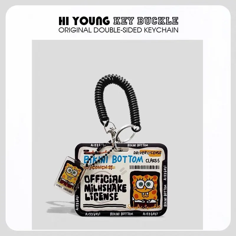 SpongeBob Card Holder ABS Slide Kpop Photo Card Holder Keychain Bus Student ID Card Holder Cartoon Cute Cards Sleeves Supplies