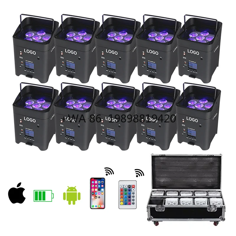 

10Pcs One Set Rechargeable Uplights Battery Wireless Wedding Party Dj Lights Stage up Lights Par With Flight Case