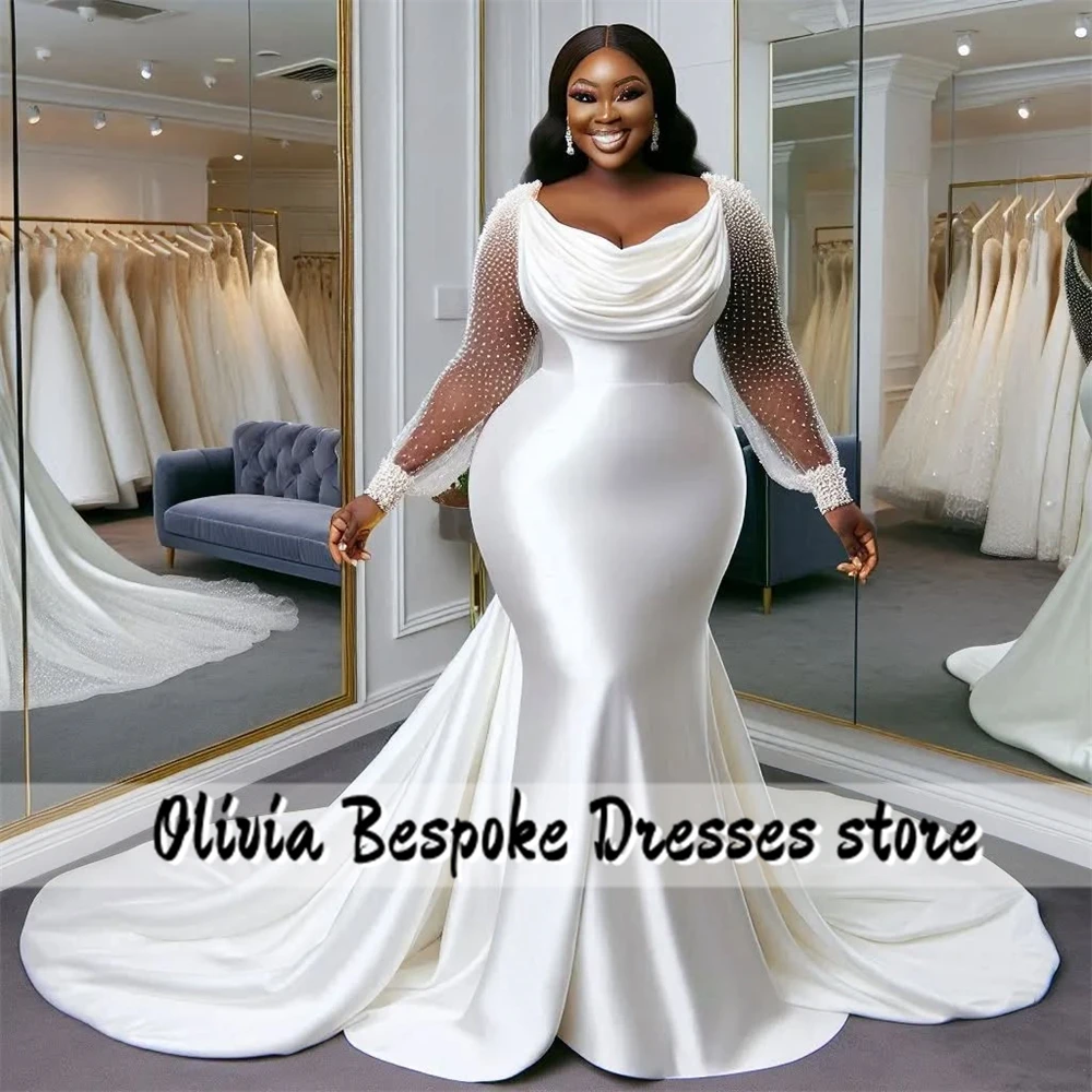 Пышные свадебные платья Aso Ebi с длинными рукавами, роскошные свадебные платья в африканском стиле с бисером 2025, платья novias boda по индивидуальному заказу