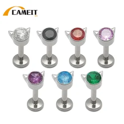 G23 Titanium Piercing Flat bottom lip stud personality Minor Devil colored zircon inner thread piercing ear stud Jewelry