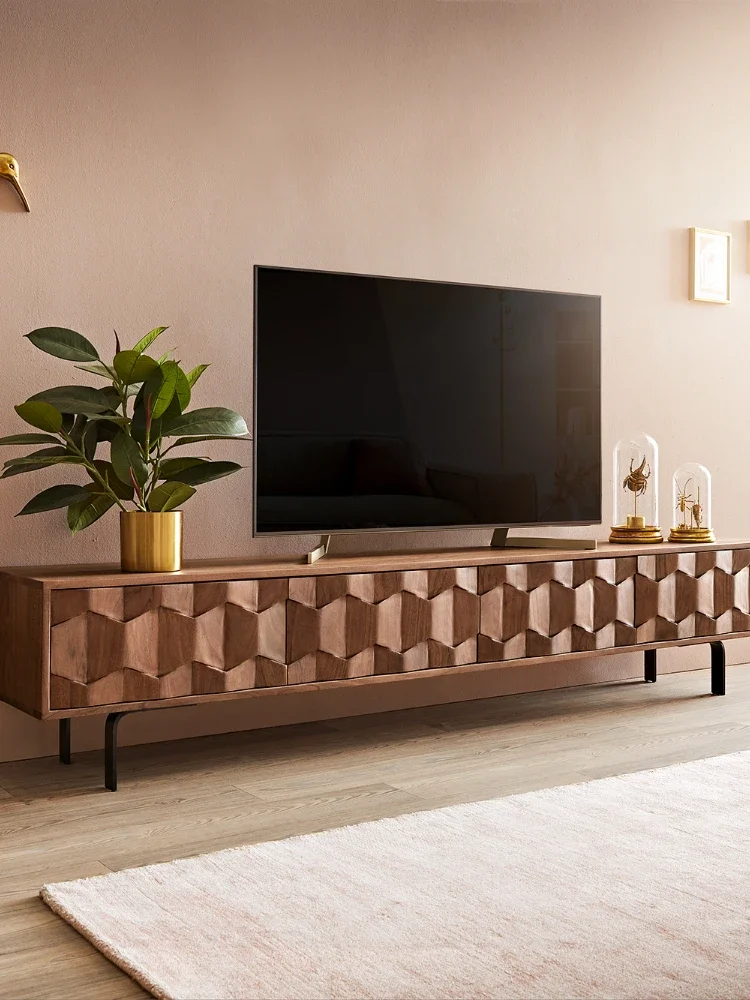 

Sili Wind Special-Shaped Floor TV Cabinet North America Black Walnut Solid Wood Simple and Light Luxury Creative TV Cabinet
